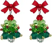 [Generic] Christmas Earrings - 3D Beaded Santa Claus Climbing Christmas Tree Snowflake Asymmetric Holiday Earrings for Women