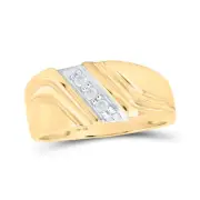 10K Yellow Gold Mens White Diamond Elegant Three Stone Slide Design Ring 1/10Ct