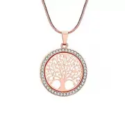 ZARD Family Tree of Life Charm Pendant Necklace in Clear Crystal Rose Gold Tone