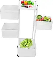Rotating Storage Rack for Kitchen, Carbon Steel Fruit and Vegetable Rolling Cart, Multipurpose Rotatable Mesh Basket Organizer for Fruit Vegetable Toy Cosmetics (White 5 Tier)