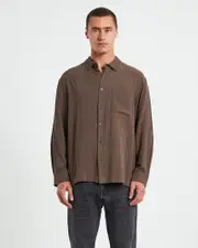 Harrison Linen Long Sleeve Shirt in Umber Brown