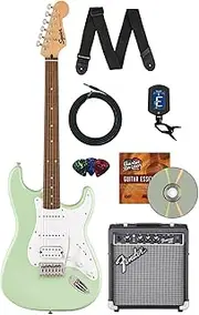 [Fender] Squier Sonic Stratocaster HSS - Surf Green Bundle with Frontman 10G Amp, Cable, Tuner, Strap, Picks, and Austin Bazaar Guitar DVD