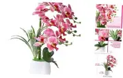 Artificial Orchid Plants and Flowers with Vase, Fake Faux Orchid in Ceramic