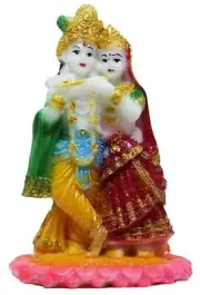 Resin Radha Krishna Statue on Lotus with Marble Finish Decorative Idol