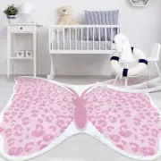 Girls Rug 5Ft Butterfly Kids Rug Carpet for Bedroom Leopard Fur Printed