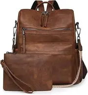 [LOXOMU] Fashion Backpack Set for Women - 2 Pieces, Soft PU Leather Rucksack Bag Multi-pocket Anti Theft Shoulder Bag Convertible Back Pack with Removable Strap for Work Study & Daily Use