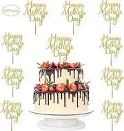 10 Pcs Happy Mother's Day Cake Topper Acrylic Cake Topper Mother Day Cupcake Topper Heart Shaped Cake Picks Cake Accessories for Birthday Mothers Day Gifts Cake Decoration Party (Gold)