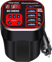 Outlet Cup Holder Inverter ? Car 12V Powers Converter, USB Charging Adapter | Double Ports Chargers Inverter with Coffee Cup Holder, Compact Travel Supply for Phones Laptops Devices Charging