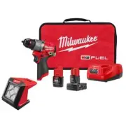 Milwaukee Cordless 1/2" Drill Driver Kit 12-V Brushless w/ M12 LED Flood Light