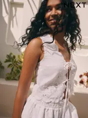 White Embroidered 100% Cotton Summer Waistcoat (AL3800) | $60
