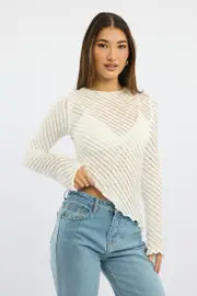 White Top Long Sleeve - Size 14L, Women's Top