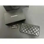 正品 CHANEL 黑銀小羊皮對開長夾