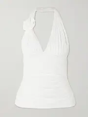 [Maygel Coronel] Maygel Coronel - Galini Appliquéd Ruched Stretch-jersey Halterneck Top - Off-white - One Size One Size Off-white