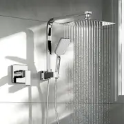 WELS 10" Rain Shower Head Set With Mixer Square 3-Mode Handheld Shower Chrome
