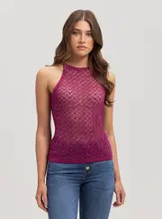 GUESS Pink Amber Lurex Tank Top Size: Medium, Viscose Rayon