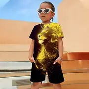 Boys 3D Graphic Animal Lion T-shirt Shorts T-shirtSet Clothing Set Short Sleeve 3D prints Summer Spring Active Sports Fashion Polyester Kids 4-12 Years Outdo