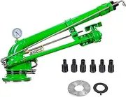 Farm Irrigation Sprinkler, Rain Remote Spray Head Gun with Pressure Gauge, 360° Rotating Large-Area Watering Sprayer with 6 Replacement Nozzle, for Farm Lawn Garden Field Irrigation