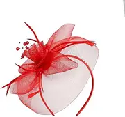 [Generic] Hot Pink Fascinator Headpiece for Women Flower Feathers Mesh Ribbons Wedding Cocktail Tea Party Hat for Women Polyester