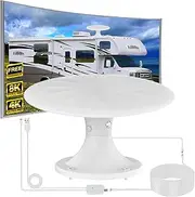RV Antenna for Camper, RV TV Antennas Roof Mounted, 720° Long Range Omni Directional Reception Digital HD Antenna Signal, with Super Signal Booster, 35ft HDTV Cable (White, Large)