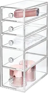 InterDesign Drawers Bathroom Storage Tower, Plastic Cosmetic Organiser Drawers with 5 Drawers, Clear