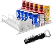 Soda Can Organizer with Bottle Opener,Self-Pushing Glide Drink Dispenser,Drink Organizer for Fridge -5 Rows,White