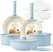 [CAROTE] 11pcs Pots and Pans Set, Nonstick Cookware Set Detachable Handle, Induction Kitchen Cookware Sets Non Stick with Removable Handle, RV Cookware Set, Oven Safe, Blue