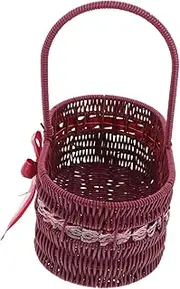HORIALENCE Handwoven Flower Basket with Rustic Handle Portable Storage for Home Decor Office Weddings Lace Arrangement Holder for Multiuse Organization
