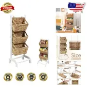 Handcrafted Wicker 3-Tier Foldable Storage Basket Stand for Home Organization