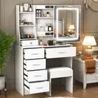 Dressing Table With 6 Drawers LED Mirror Set Makeup Desk Vanity Table Bedroom