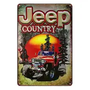 Jeep Country Red Auto Motor Tin Metal Sign Rustic Look Vintage