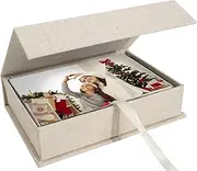 Hiwhy Photo Storage Box, 10 x 15 cm, Linen Photo Box, Memory Box for Storing Photos, Pictures, Certificates, Scrapbooking Accessories, Keepsakes and Jewellery, Beige