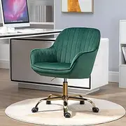 Aursrenty 360 Desk, Modern Boucle Fabric Swivel High Back, Adjustable Working Chair with Golden Color Base for Makeup, Living Room, Home Office (Green)