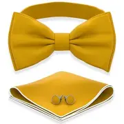 Men's Bow Ties with Handkerchief & Cufflinks Pre-Tied L - (adults) 14 Gold