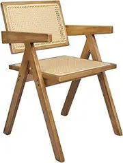 LEVEDE Dining Chairs Solid Wood, Wicker Chairs with Breathable Rattan Mesh Seat, Casual Reading Seating, Home Furniture for Dining Room, Living Room, Courtyard, Cafe, Camping (Color Oak)
