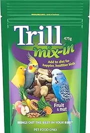 Trill Mix-In Fruit & Nut, 475g – Blend with Bird Food for Extra Nutrition – mix of 5 or more Nutritious Seeds, Grains, Dried Fruit, Vegetables and Herbs including Spinach, Raisins and More