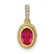 14K Yellow Gold Oval Ruby and Real Diamond Pendant