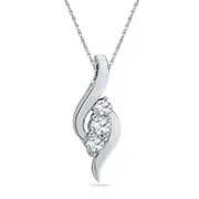 Lab-Created White Sapphire Three Stone Bypass Pendant in Sterling Silver