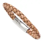 Chisel Stainless Steel Light Tan Leather 8.5in Bracelet 8.5"