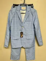 LOLANTA Boy’s Suit Wedding, Kid’s Suit Set, Plaid Light Blue- No tie sz. 170