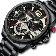 Casual Sport Wristwatch with Stainless Steel Chronograph Dial Clock with Luminous