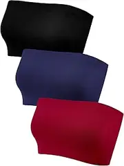 Hestya Women's Strapless Bralette Seamless Bandeau Stretchy Non-Padded Bandeau Tube Top Bra in Multi Color, 3 Pieces