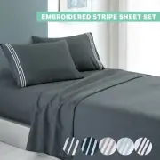 Embroidered Pillowcase+Flat Sheet+Fitted Sheet Sets Double Queen King Single Bed