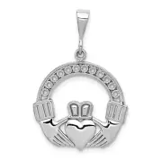 14k White Gold Claddagh Symbol Charm Pendant With Accents