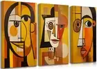 3 Pcs Modern Abstract Portrait Canvas Wall Art Vintage Neutral Geometry Orang...