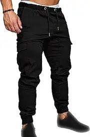 [Generic] Mens Cargo Joggers Pant Casual Drawstring Hiking Pants Jogging Tapered Sweatpants with Multi Pockets