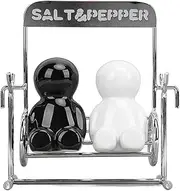 Kitchen Jars Ceramic Cute Swing Figure Shaker Set Salt and Dispensers Black White for Dining Table Kitchen Restaurant Camping BBQ Stainless Steel 2Pcs