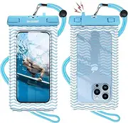 memumi Waterproof Phone Pouch, Wave Stripe Pattern with Survival whistle Waterproof Case Compatible with iPhone iPhone 14 Pro Max for Samsung Galaxy S23 Ultra Dry Bag with Lanyard, More up to 7.2"