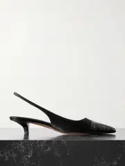[Paris Texas] Paris Texas - Miranda Croc-effect Leather-trimmed Satin Slingback Pumps - Black - IT36 IT 36 Black