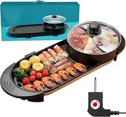 Electric Hotpot with Grill 2200W, 5-Speed Dual Temperature Control, Smokeless Hot Pot Grill with Nonstick Coating for Home Use