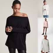 All Saints Rita T-shirt Designer Long Sleeve Drop Shoulder Detail Tee Top New